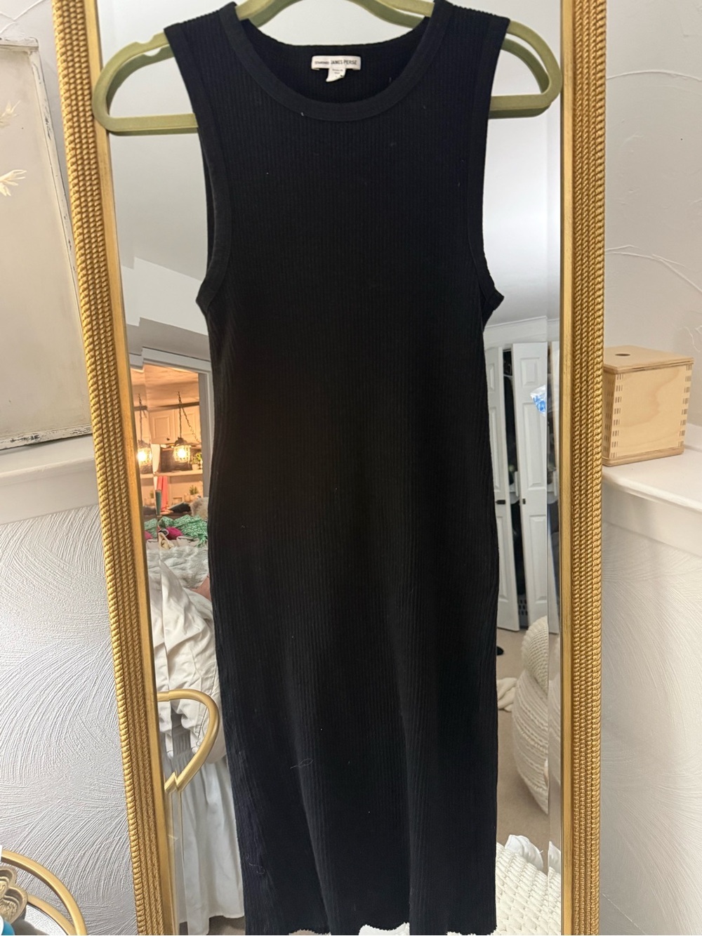 James Perse Black Ribbed Sleeveless Midi Dress